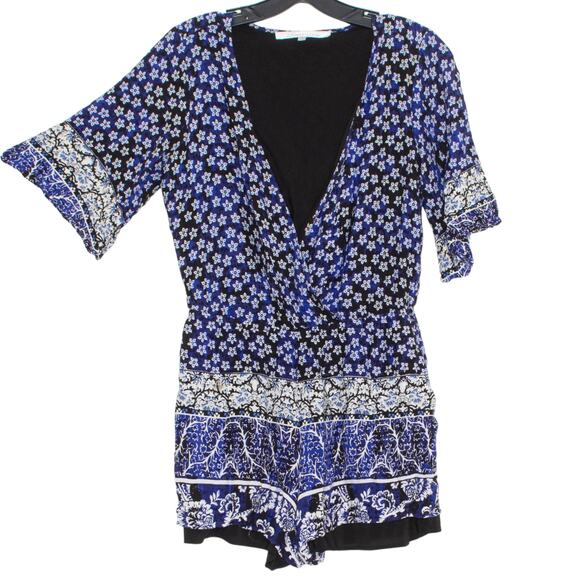 Lovers + Friends Womens Romper Floral Boho Cottage Casual Blue Black Small IZ - Picture 7 of 7